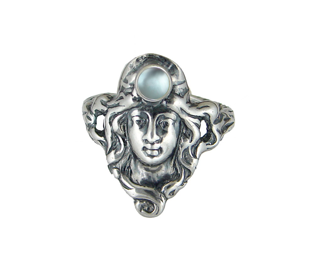 Sterling Silver Garden Woman Maiden Ring With Blue Topaz Size 6